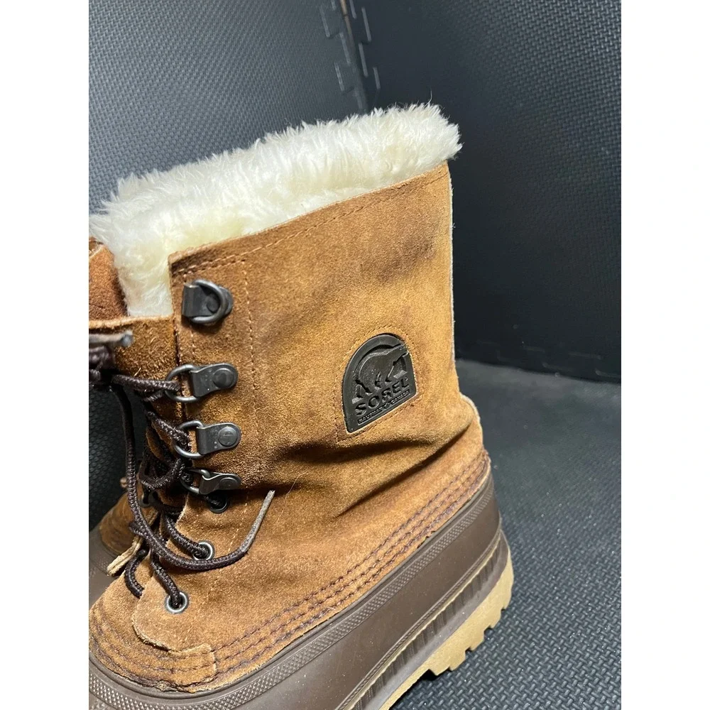 Sorel Vintage Caribou Winter Boot Mens 11 Brown Suede Waterproof Faux Fur Lining